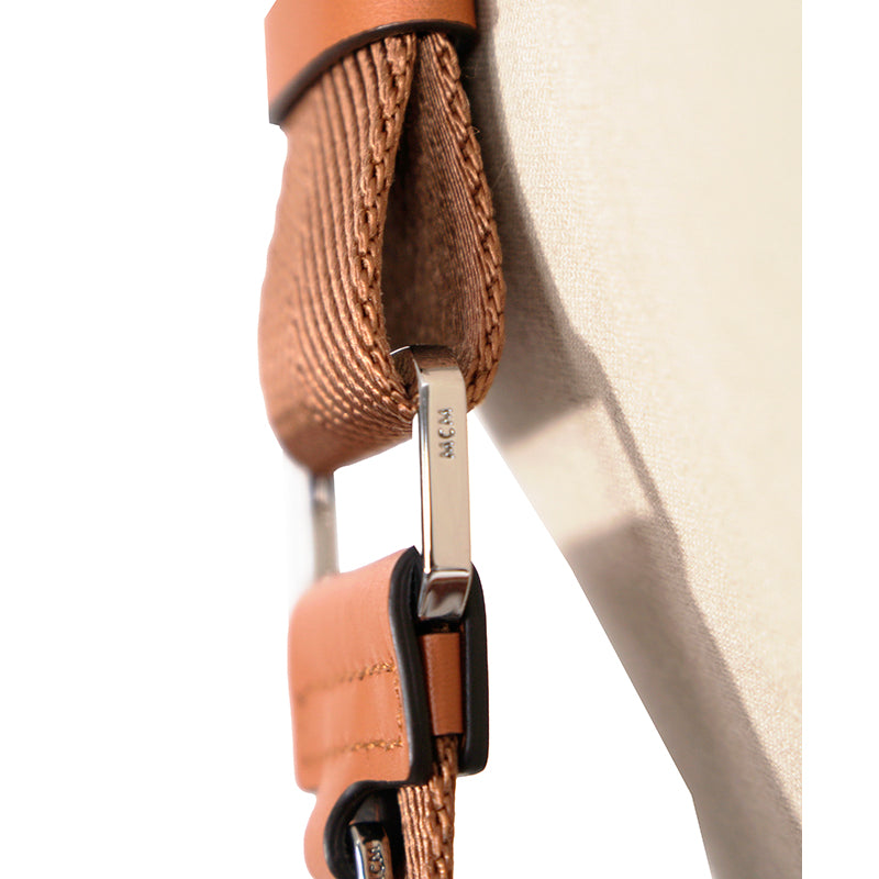 NEW $850 MCM Cognac Spanish Calf Leather LOGO AREN MESSENGER WRISTLET STRAP BAG