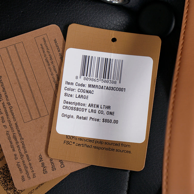 NEW $850 MCM Cognac Spanish Calf Leather LOGO AREN MESSENGER WRISTLET STRAP BAG