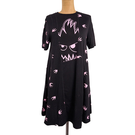 sz XS NEW $395 ALEXANDER MCQUEEN MCQ Black PINK MONSTER SWALLOW T-Shirt DRESS
