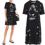 sz XS NEW $395 ALEXANDER MCQUEEN MCQ Black PINK MONSTER SWALLOW T-Shirt DRESS
