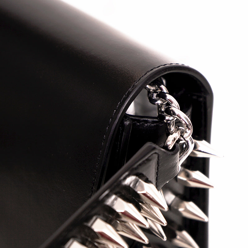 NEW $1,890 ALEXANDER MCQUEEN Black Leather Skull SPIKED BIKER Crossbody BAG NIB