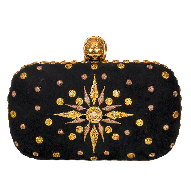 VINTAGE 2013 ALEXANDER MCQUEEN Black Suede GOLD EMBROIDERY SKULL CLUTCH BAG EUC