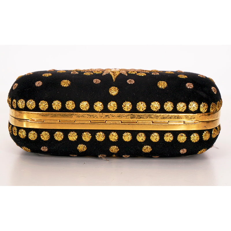 VINTAGE 2013 ALEXANDER MCQUEEN Black Suede GOLD EMBROIDERY SKULL CLUTCH BAG EUC