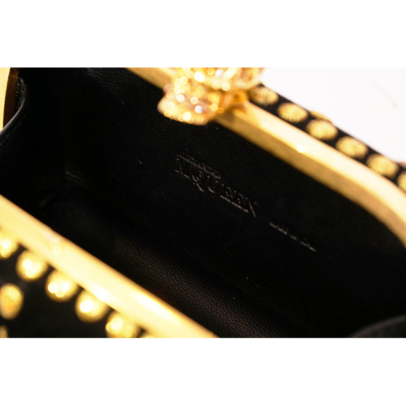 VINTAGE 2013 ALEXANDER MCQUEEN Black Suede GOLD EMBROIDERY SKULL CLUTCH BAG EUC