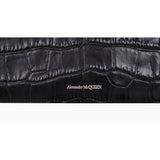 NEW $530 ALEXANDER MCQUEEN Black Leather Croc Embossed SKULL ZIP Clutch BAG NWT