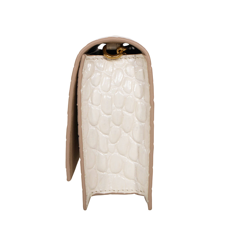 NEW $990 ALEXANDER MCQUEEN Ivory White CROC EMBOSSED Leather SKULL Chain BAG