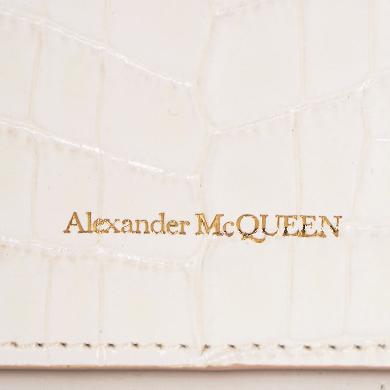 NEW $990 ALEXANDER MCQUEEN Ivory White CROC EMBOSSED Leather SKULL Chain BAG