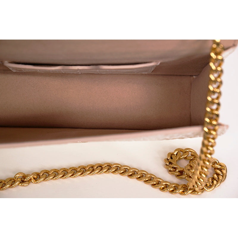 NEW $990 ALEXANDER MCQUEEN Ivory White CROC EMBOSSED Leather SKULL Chain BAG