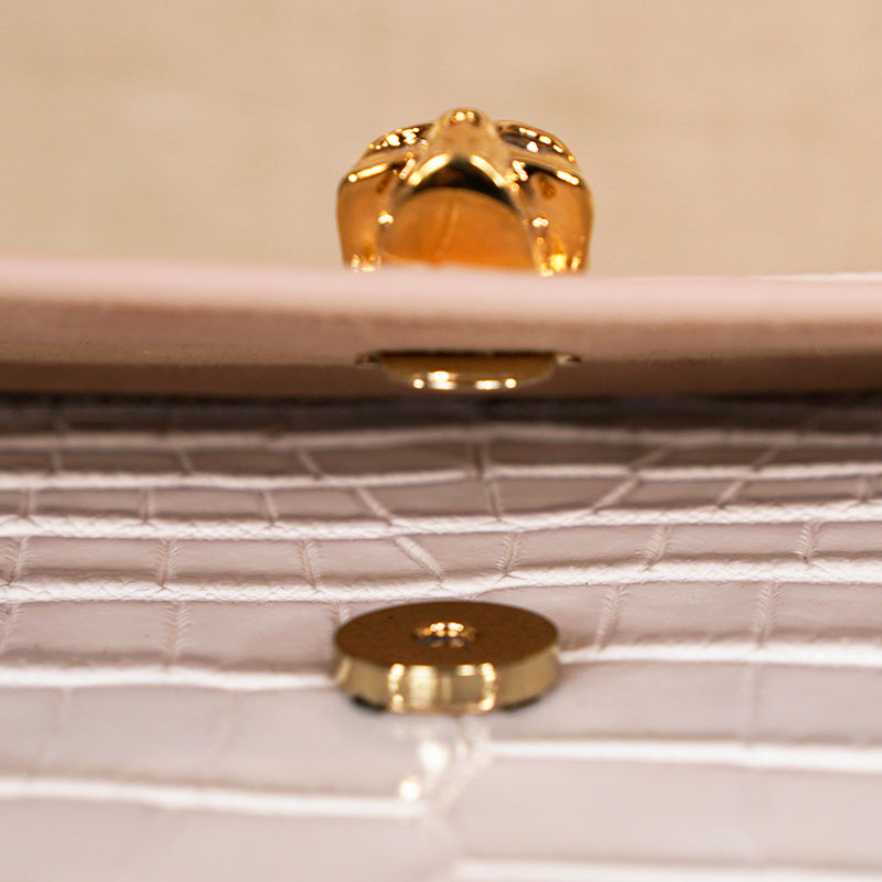 NEW $990 ALEXANDER MCQUEEN Ivory White CROC EMBOSSED Leather SKULL Chain BAG