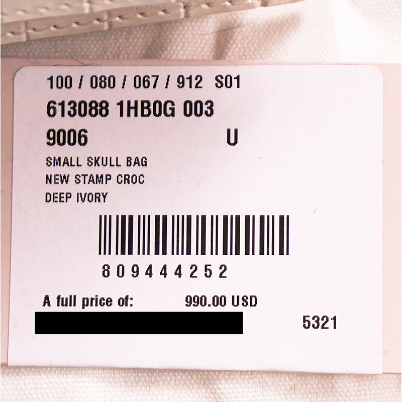 NEW $990 ALEXANDER MCQUEEN Ivory White CROC EMBOSSED Leather SKULL Chain BAG