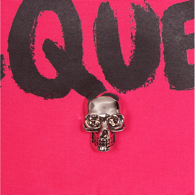 NEW $890 ALEXANDER MCQUEEN Hot BOBBY PINK Nylon CRYSTAL SKULL GRAFFITI Flap BAG!