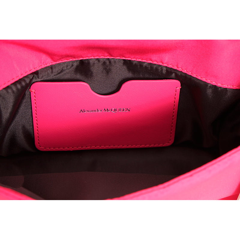 NEW $890 ALEXANDER MCQUEEN Hot BOBBY PINK Nylon CRYSTAL SKULL GRAFFITI Flap BAG!