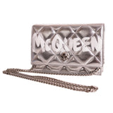 NEW $1290 ALEXANDER MCQUEEN Silver GRAFFITI Quilted Leather SKULL Crossbody BAG