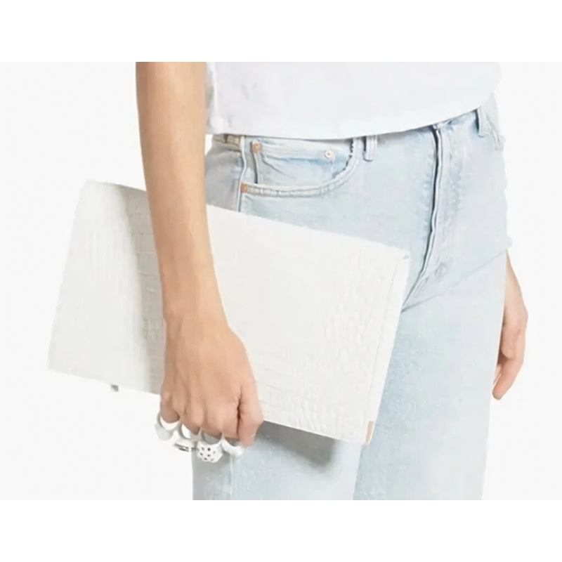 NEW $2190 ALEXANDER MCQUEEN Matte White Croc JEWELED KNUCKLE 4 Ring SKULL BAG