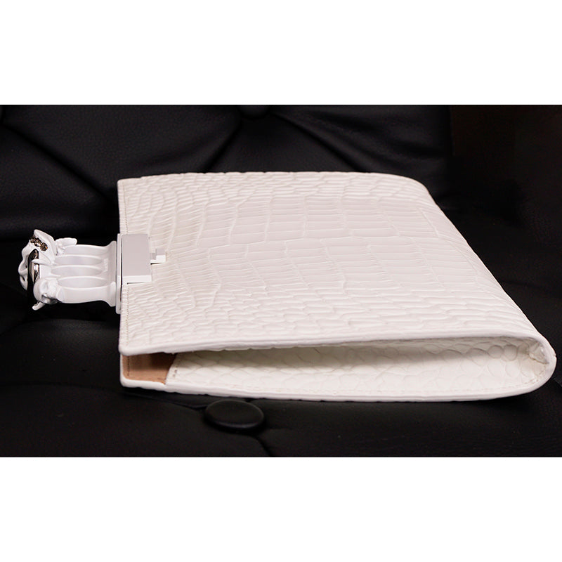 NEW $2190 ALEXANDER MCQUEEN Matte White Croc JEWELED KNUCKLE 4 Ring SKULL BAG