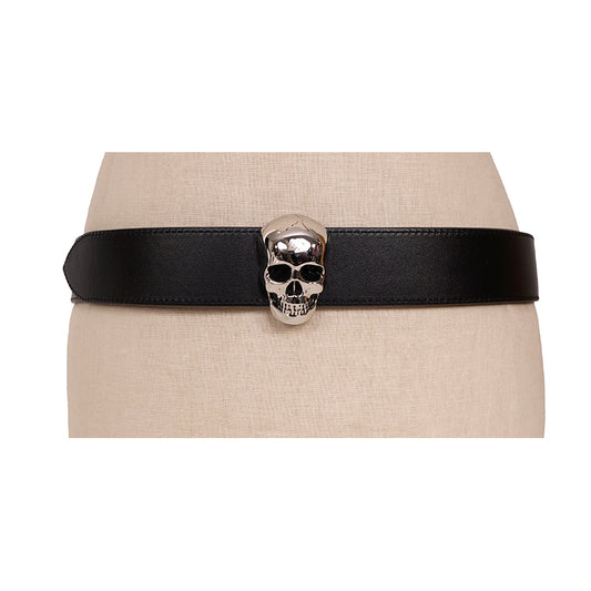 42/105 NEW $690 ALEXANDER MCQUEEN Men's Black Leather 3D SKULL Reversible BELT
