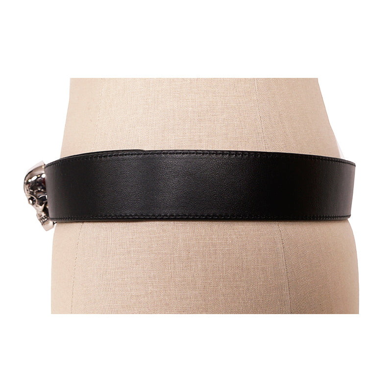 42/105 NEW $690 ALEXANDER MCQUEEN Men's Black Leather 3D SKULL Reversible BELT