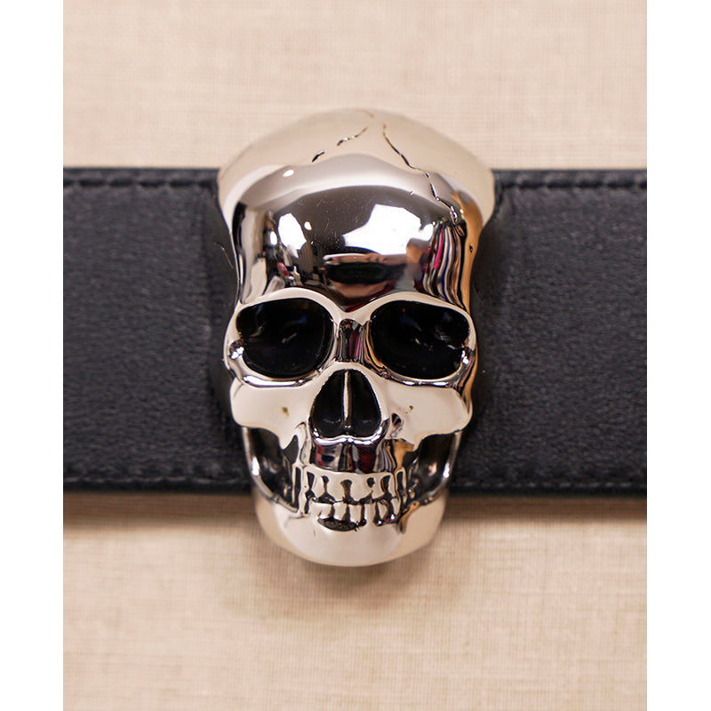42/105 NEW $690 ALEXANDER MCQUEEN Men's Black Leather 3D SKULL Reversible BELT
