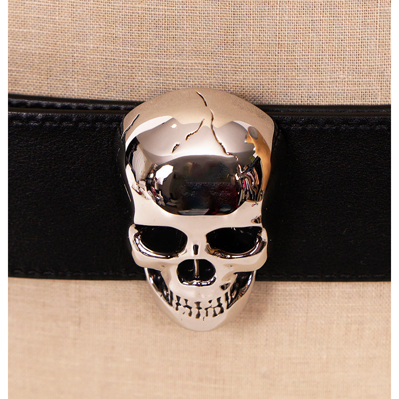 42/105 NEW $690 ALEXANDER MCQUEEN Men's Black Leather 3D SKULL Reversible BELT