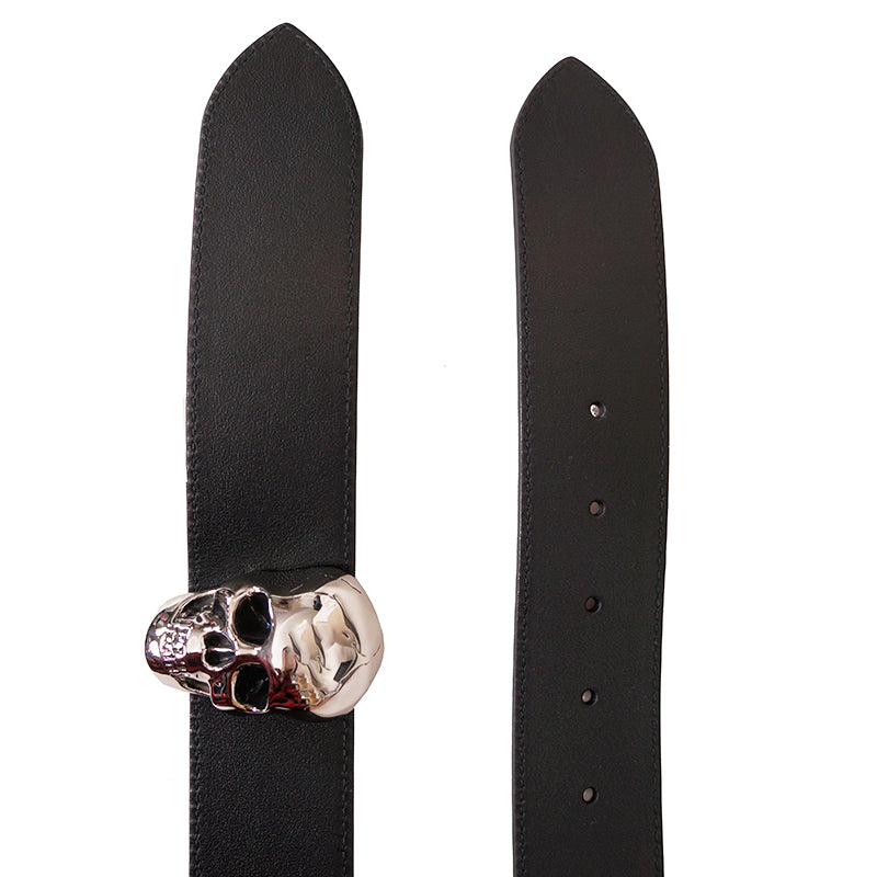 42/105 NEW $690 ALEXANDER MCQUEEN Men's Black Leather 3D SKULL Reversible BELT