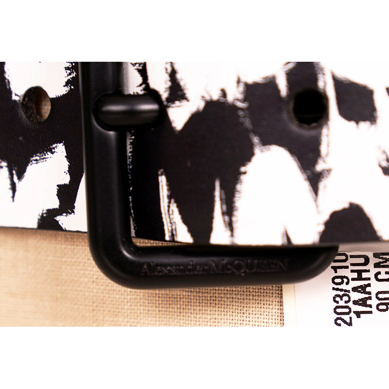 90/36 NEW $590 ALEXANDER MCQUEEN Black & White GRAFFITI-LOGO PRINT Leather BELT