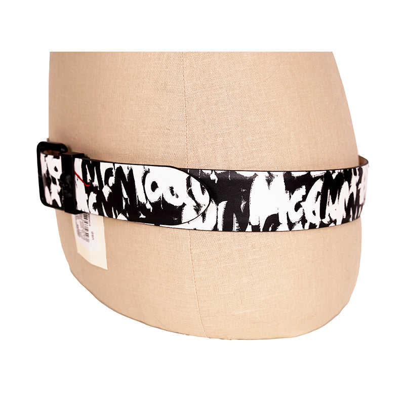 90/36 NEW $590 ALEXANDER MCQUEEN Black & White GRAFFITI-LOGO PRINT Leather BELT