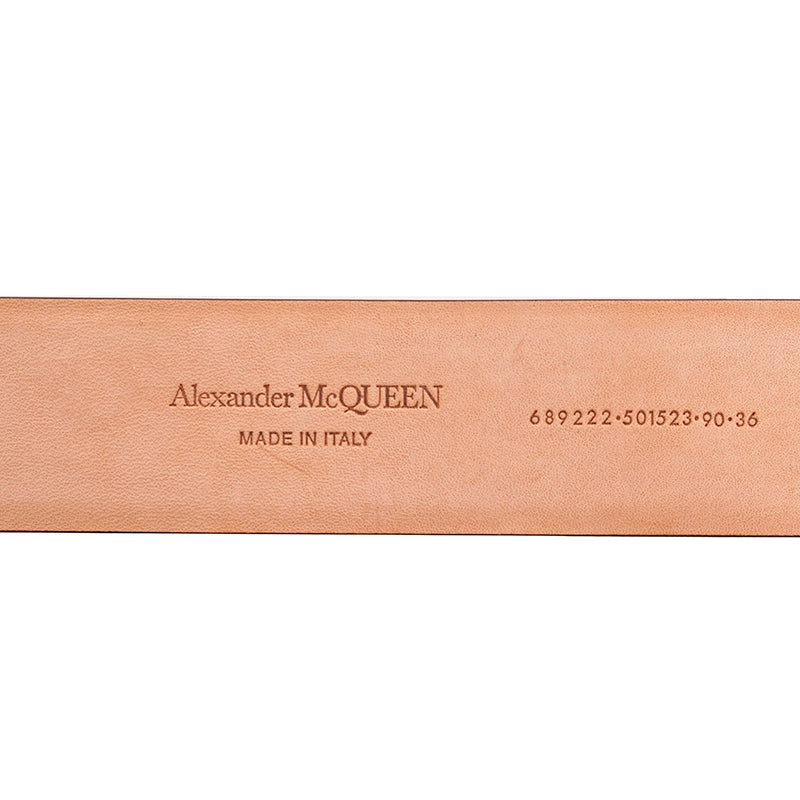 90/36 NEW $590 ALEXANDER MCQUEEN Black & White GRAFFITI-LOGO PRINT Leather BELT