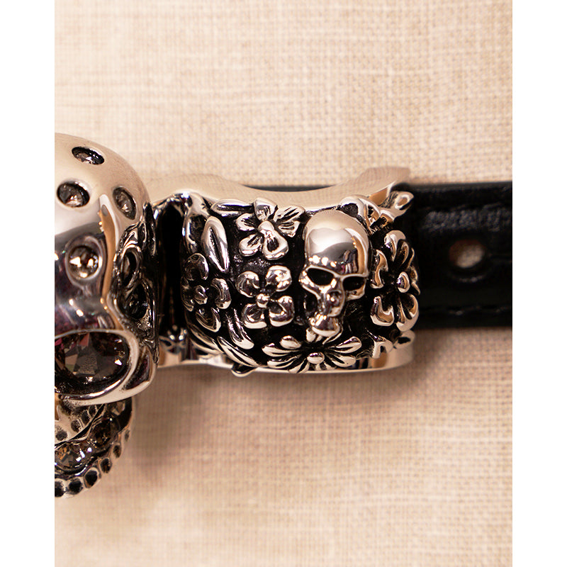 70/28 NEW $1190 ALEXANDER MCQUEEN Black Calf Leather KNUCKLE SKULL Flowers BELT