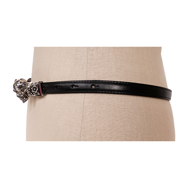 70/28 NEW $1190 ALEXANDER MCQUEEN Black Calf Leather KNUCKLE SKULL Flowers BELT