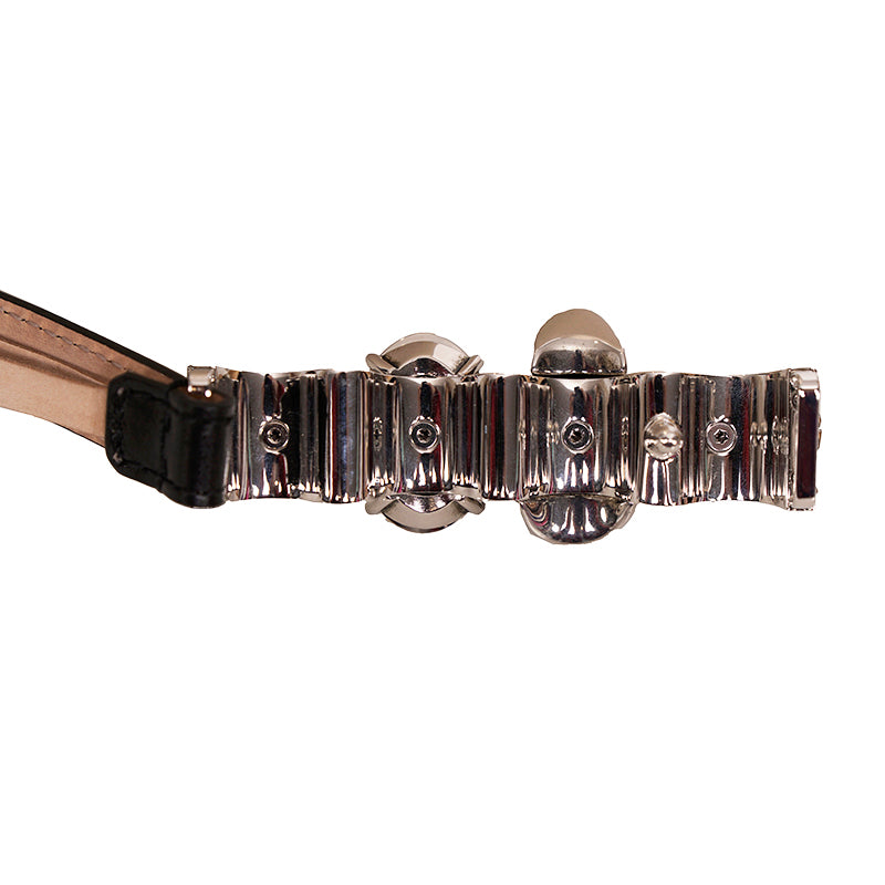 70/28 NEW $1190 ALEXANDER MCQUEEN Black Calf Leather KNUCKLE SKULL Flowers BELT