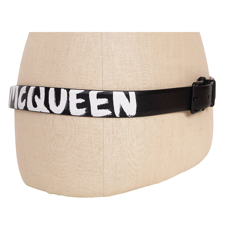 sz 100/40 NEW $620 ALEXANDER MCQUEEN Mens Black Leather GRAFFITI TWIN SKULL BELT