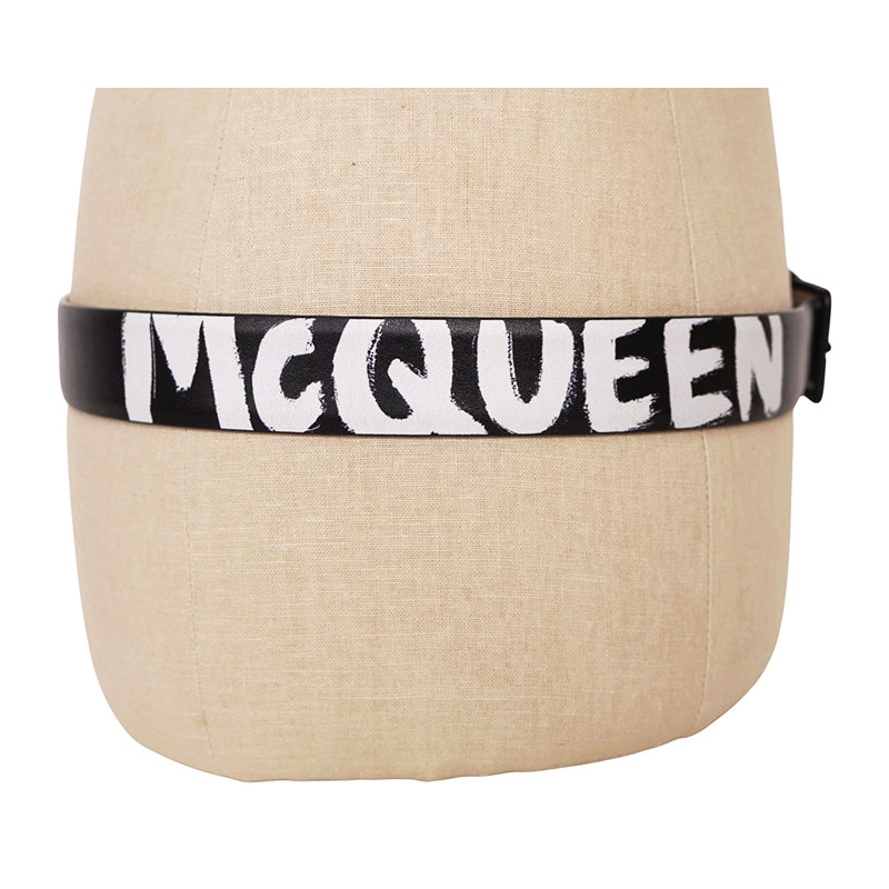 sz 100/40 NEW $620 ALEXANDER MCQUEEN Mens Black Leather GRAFFITI TWIN SKULL BELT