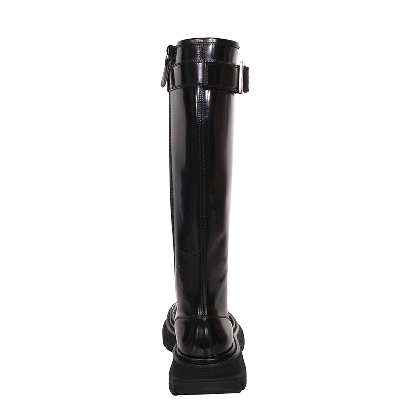 36.5, 37, 37.5, 38 NEW $1390 ALEXANDER MCQUEEN RUNWAY Black Glossy Leather Knee COMBAT BOOTS