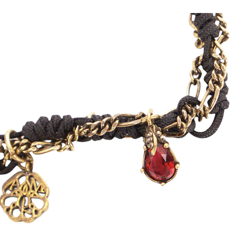 NEW $350 ALEXANDER MCQUEEN Black Cord Ribbon Chain FRIENDSHIP CHARM BRACELET NIB