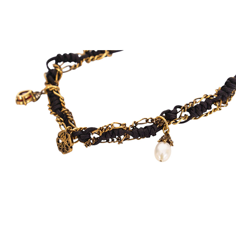 NEW $350 ALEXANDER MCQUEEN Black Cord Ribbon Chain FRIENDSHIP CHARM BRACELET NIB