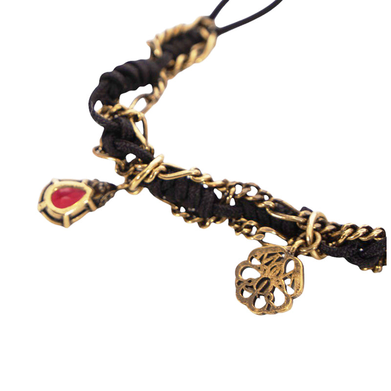 NEW $350 ALEXANDER MCQUEEN Black Cord Ribbon Chain FRIENDSHIP CHARM BRACELET NIB