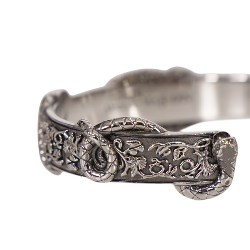 M NEW $450 ALEXANDER MCQUEEN Silver Tone Brass SKULL SNAKE Floral CUFF BRACELET