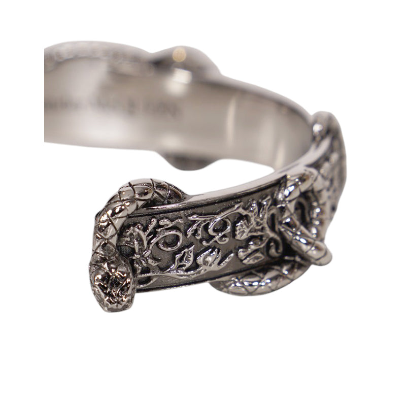 M NEW $450 ALEXANDER MCQUEEN Silver Tone Brass SKULL SNAKE Floral CUFF BRACELET