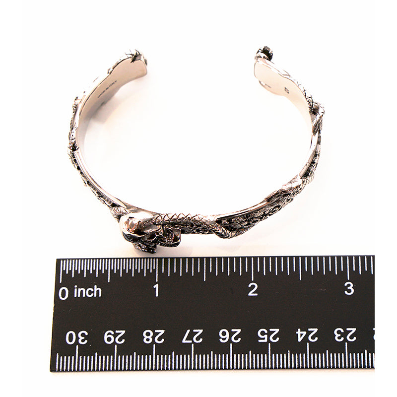 M NEW $450 ALEXANDER MCQUEEN Silver Tone Brass SKULL SNAKE Floral CUFF BRACELET