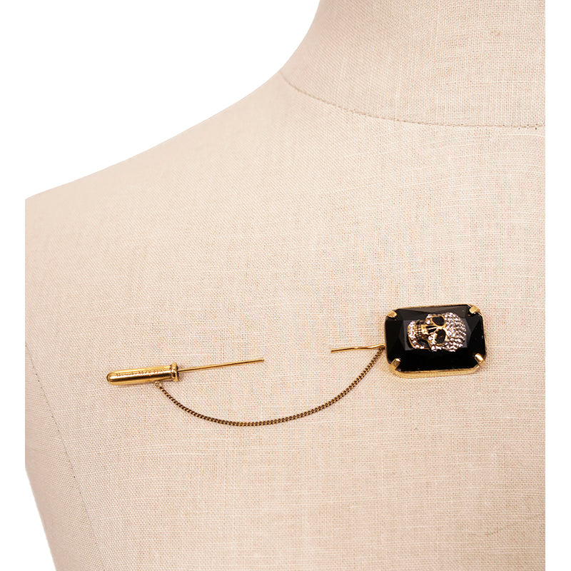 NEW ALEXANDER MCQUEEN Black Jeweled PAVE CRYSTAL SKULL Gothic Brooch LAPEL PIN