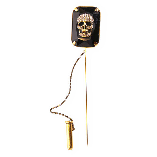 NEW ALEXANDER MCQUEEN Black Jeweled PAVE CRYSTAL SKULL Gothic Brooch LAPEL PIN