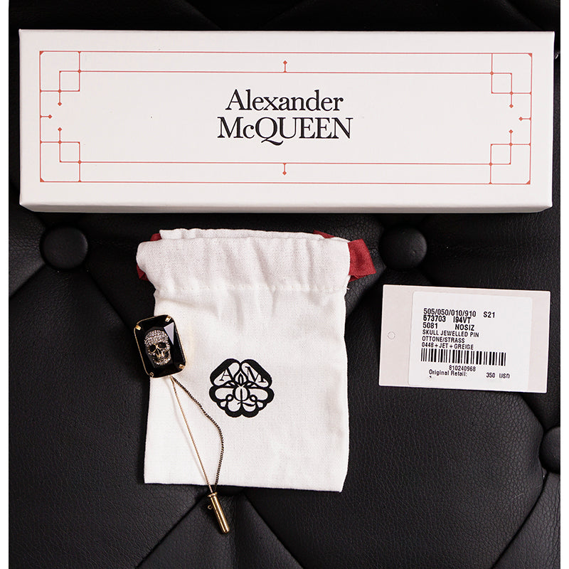 NEW ALEXANDER MCQUEEN Black Jeweled PAVE CRYSTAL SKULL Gothic Brooch LAPEL PIN