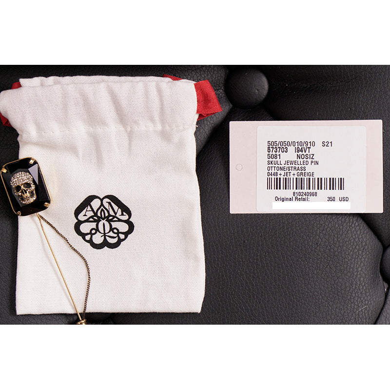 NEW ALEXANDER MCQUEEN Black Jeweled PAVE CRYSTAL SKULL Gothic Brooch LAPEL PIN