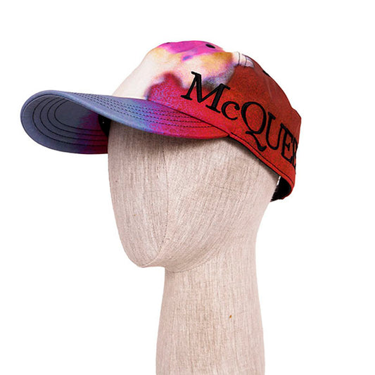 sz M NEW $450 ALEXANDER MCQUEEN Tie Dye Bordeaux LUMINOUS FLOWER Logo BALL CAP