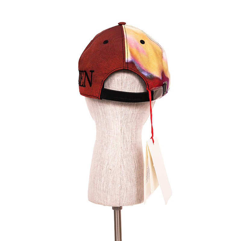 sz M NEW $450 ALEXANDER MCQUEEN Tie Dye Bordeaux LUMINOUS FLOWER Logo BALL CAP