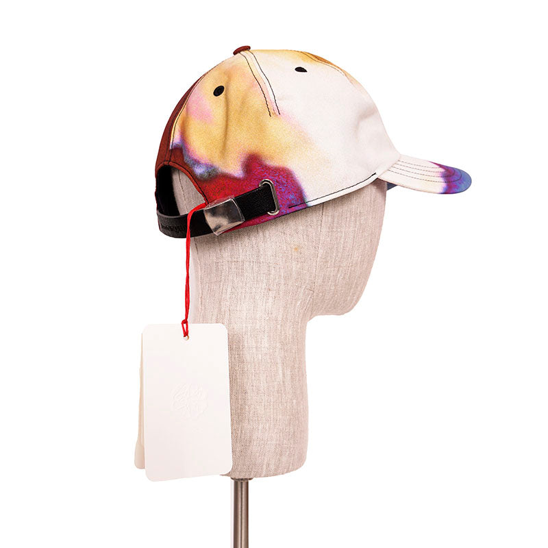sz M NEW $450 ALEXANDER MCQUEEN Tie Dye Bordeaux LUMINOUS FLOWER Logo BALL CAP