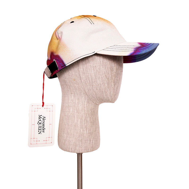 sz M NEW $450 ALEXANDER MCQUEEN Tie Dye Bordeaux LUMINOUS FLOWER Logo BALL CAP