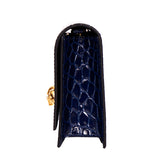 NEW $990 ALEXANDER MCQUEEN Midnight Blue CROC EMBOSSED Leather SKULL Chain BAG