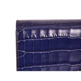 NEW $990 ALEXANDER MCQUEEN Midnight Blue CROC EMBOSSED Leather SKULL Chain BAG