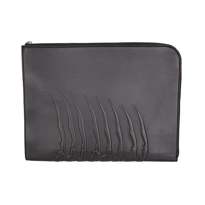 NEW $990 ALEXANDER MCQUEEN Black Leather RIB CAGE SPINE Document Case CLUTCH BAG
